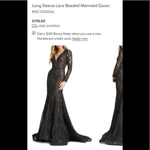 MAC DUGGAL
Long Sleeve Lace Beaded Mermaid Gown

Size: 10 NEW
Color: BLACK NUDE